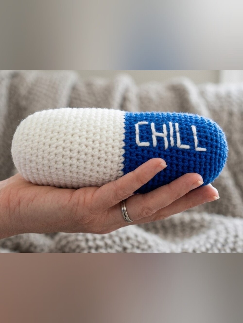 OOAK Handmade Blue & White Crochet Chill-Pillow To-Go Boho New Gag Gift Toy B022